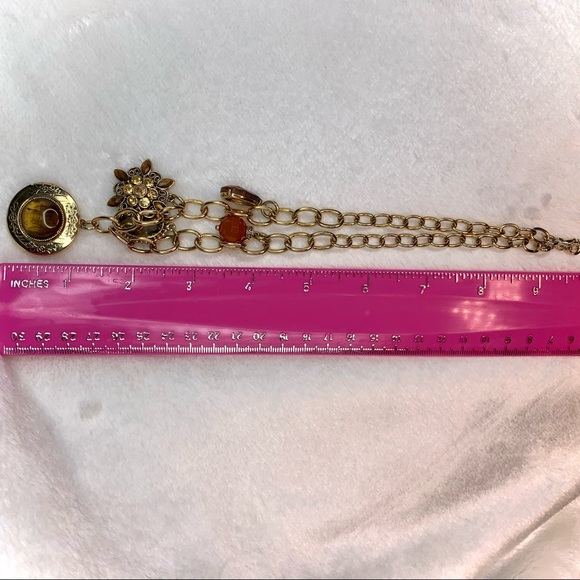 Liz Claibourne Signed Gold Tone Locket Charm Collar Necklace - Picture 12 of 13